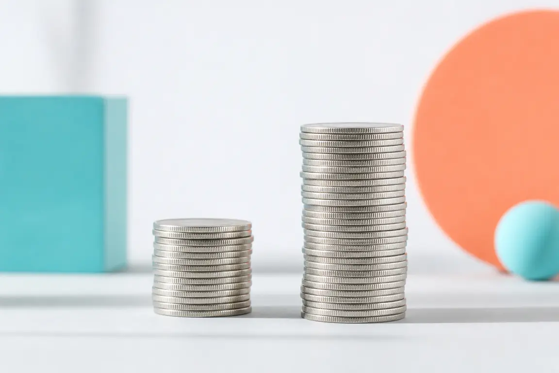 Two stacks of coins of clearly different heights standing side by side.